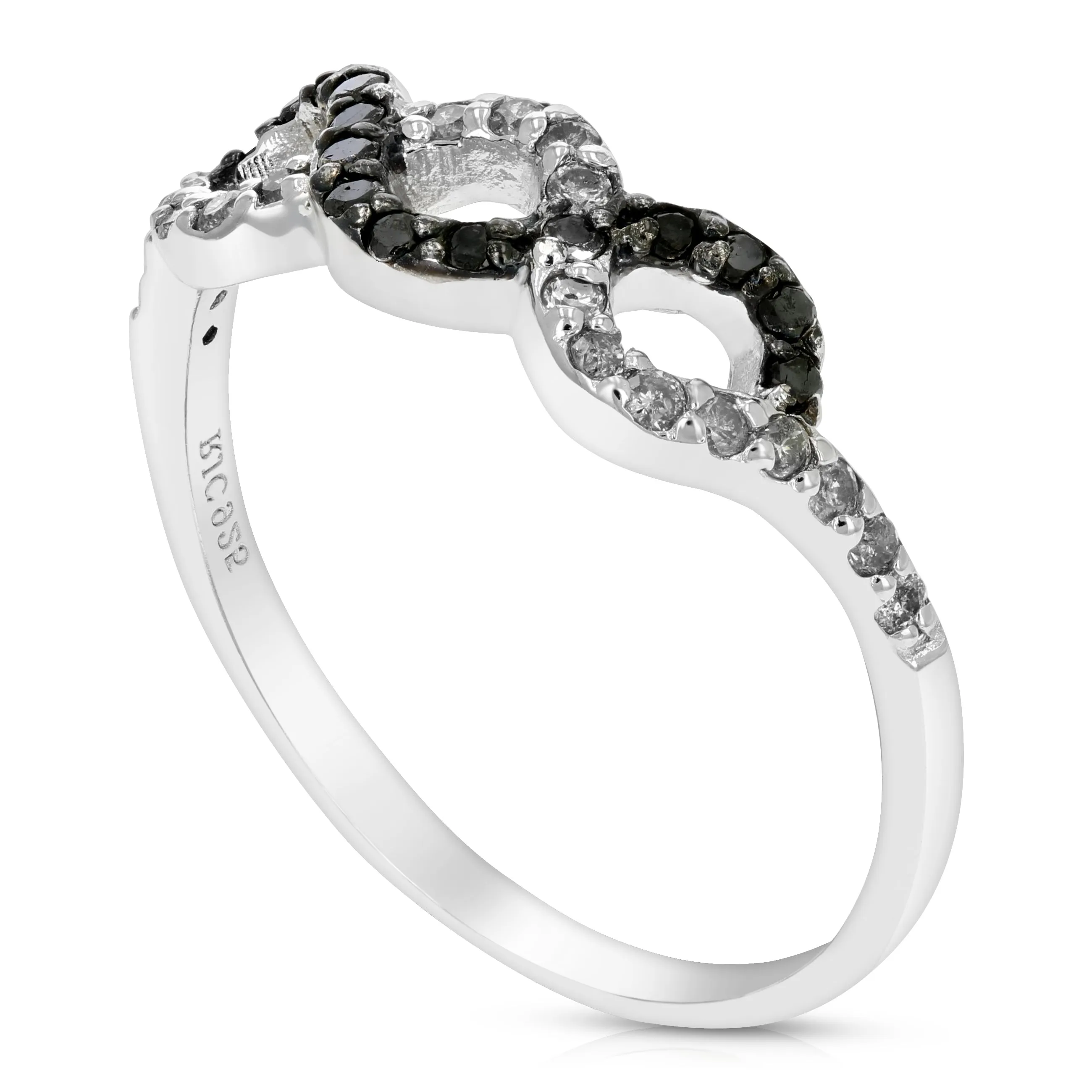 0.35 cttw Black and White Diamond Infinity Ring .925 Sterling Silver