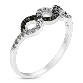 0.35 cttw Black and White Diamond Infinity Ring .925 Sterling Silver