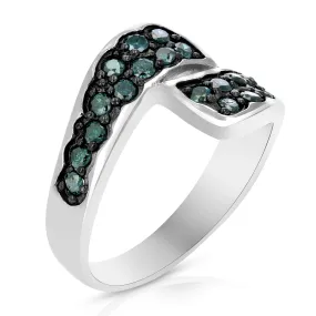 0.60 cttw Blue Diamond Ring .925 Sterling Silver with Rhodium Plating