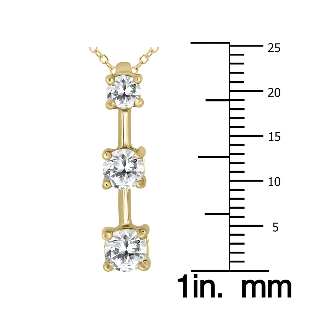 1 Ctw Three Stone Natural Diamond Drop Pendant In 10K Yellow Gold