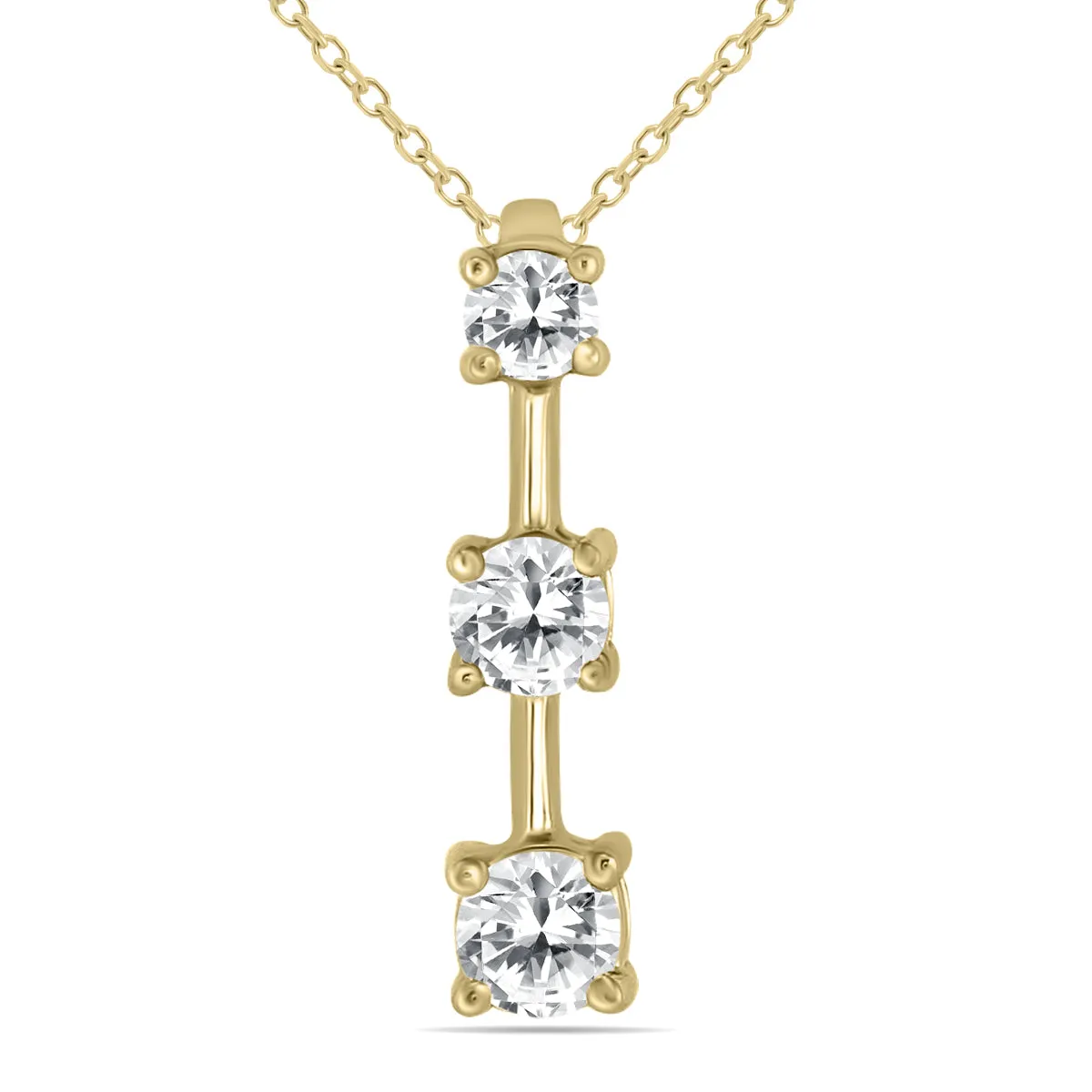 1 Ctw Three Stone Natural Diamond Drop Pendant In 10K Yellow Gold