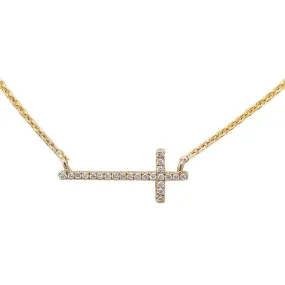 10k Gold Diamond Sideways Cross Pendant Necklace for Women