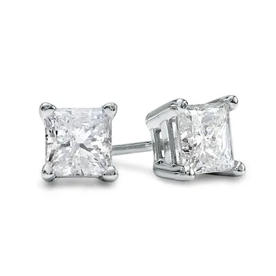 1/2 Ct TW Princess Diamond Stud Earrings