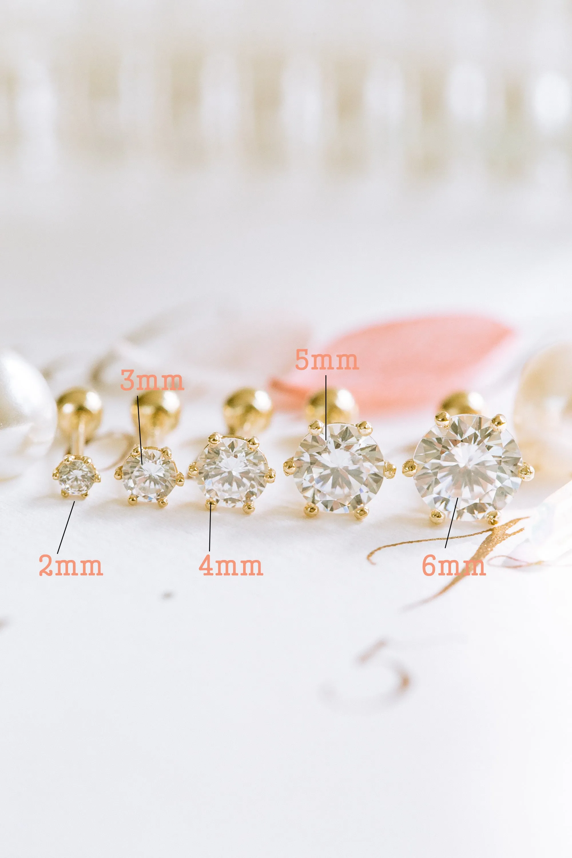 14k Gold Jewelry Minimalist 6 Prong Solitaire Cz Barbell Barbells Ears Stud Piercing