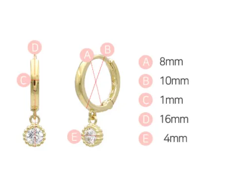 14K Solid Gold Jewelry Second Lobe Piercing Earring Cz Dangle Hoop Ring