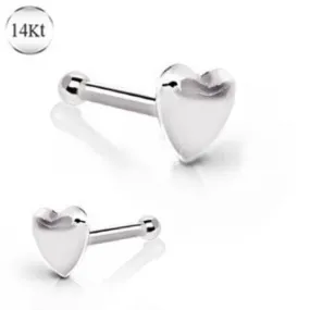 14Kt White Gold Stud Nose Ring with a Heart