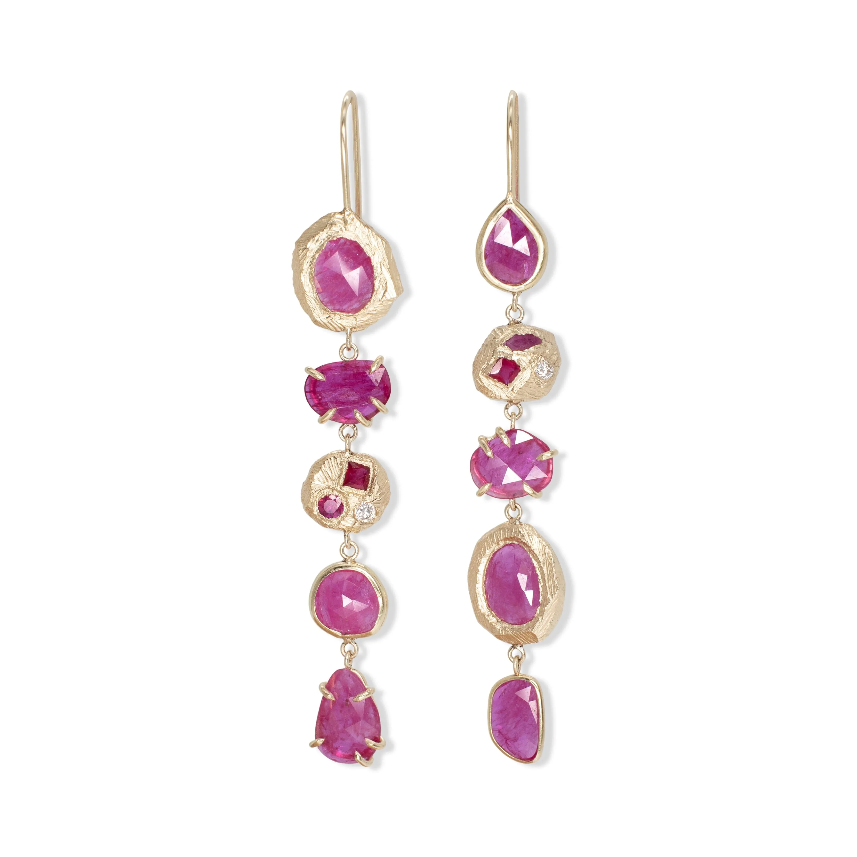 18K Five Drop Geometric Earrings In Ruby