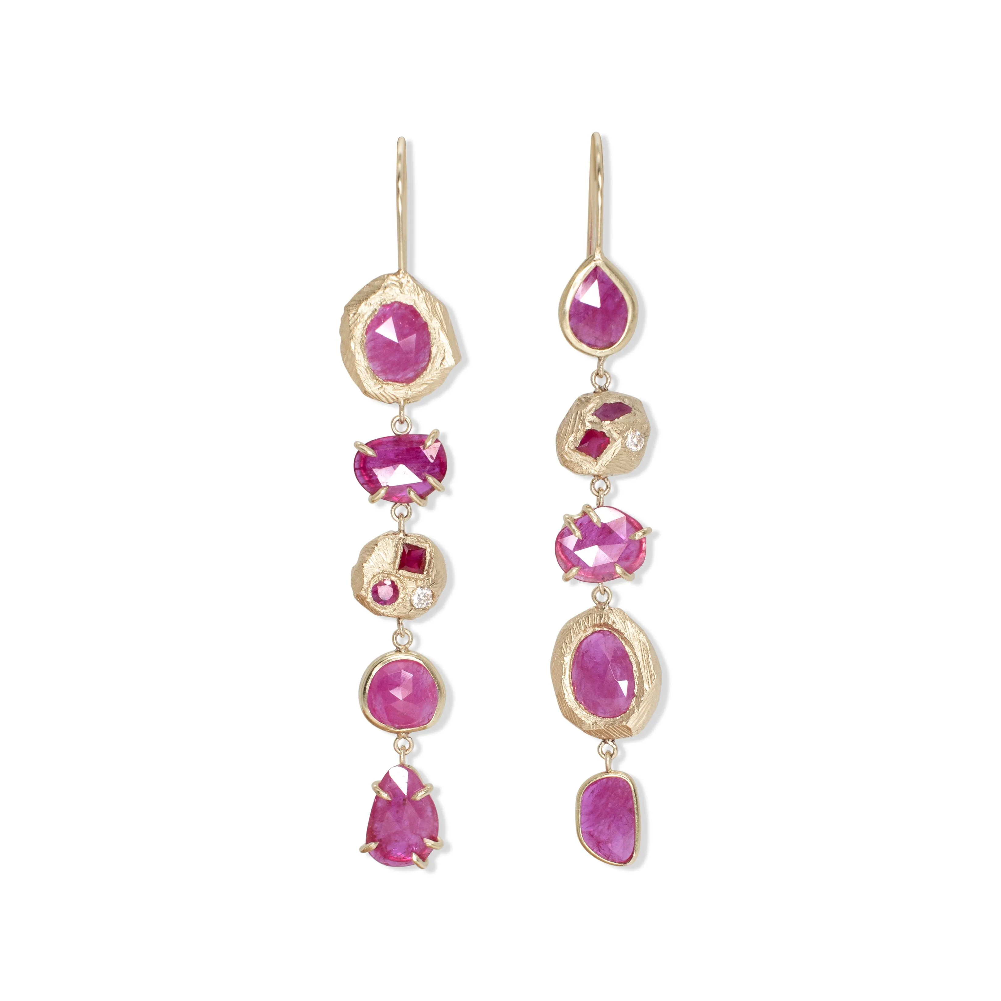 18K Five Drop Geometric Earrings In Ruby