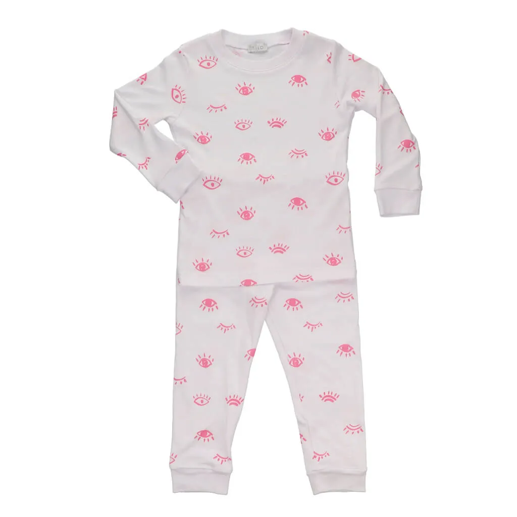 2 Piece Pajamas Eyes White/Pink