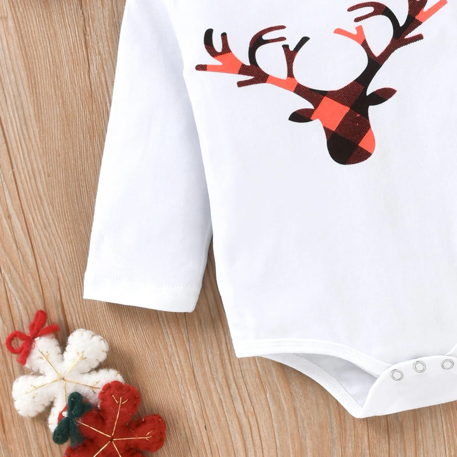 2022 Baby Boys Girls Solid Cartoon Fawn Print Long Sleeve Romper Trousers Hat Christmas Suit