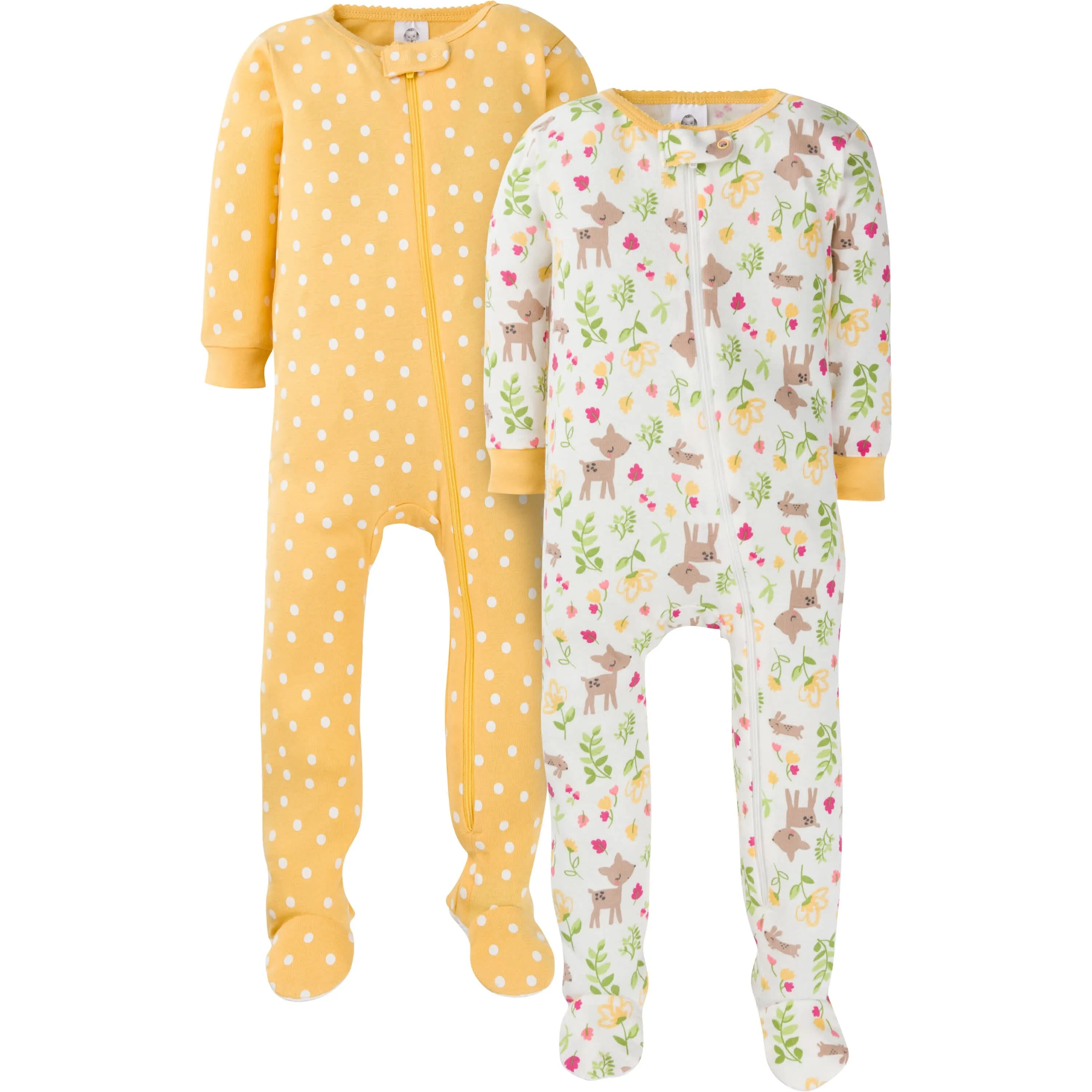 4-Pack Infant & Toddler Neutral Rose & Deer  Snug Fit Footed Cotton Pajamas