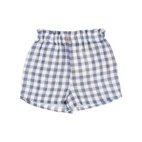 6933-GINGHAM SHORTS-Blue Stone