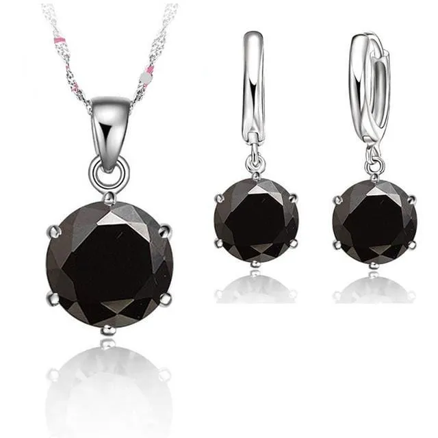 925 Europa Sterling Silver Necklace and Earring Set - 1 Sz - 8 Colors