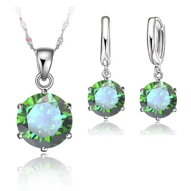 925 Europa Sterling Silver Necklace and Earring Set - 1 Sz - 8 Colors