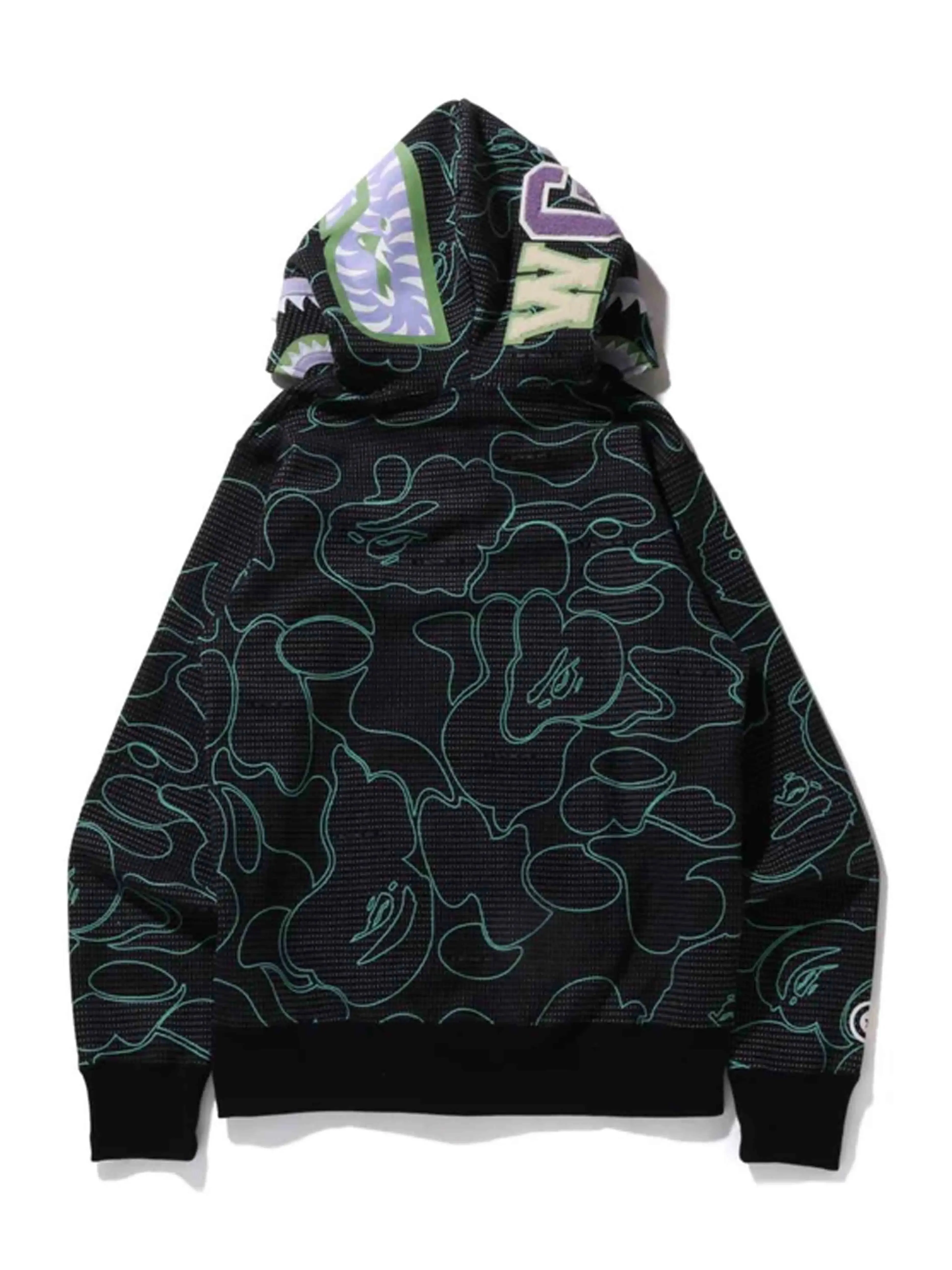 A Bathing Ape Bape Text Code Camo Shark Full Zip Hoodie Black