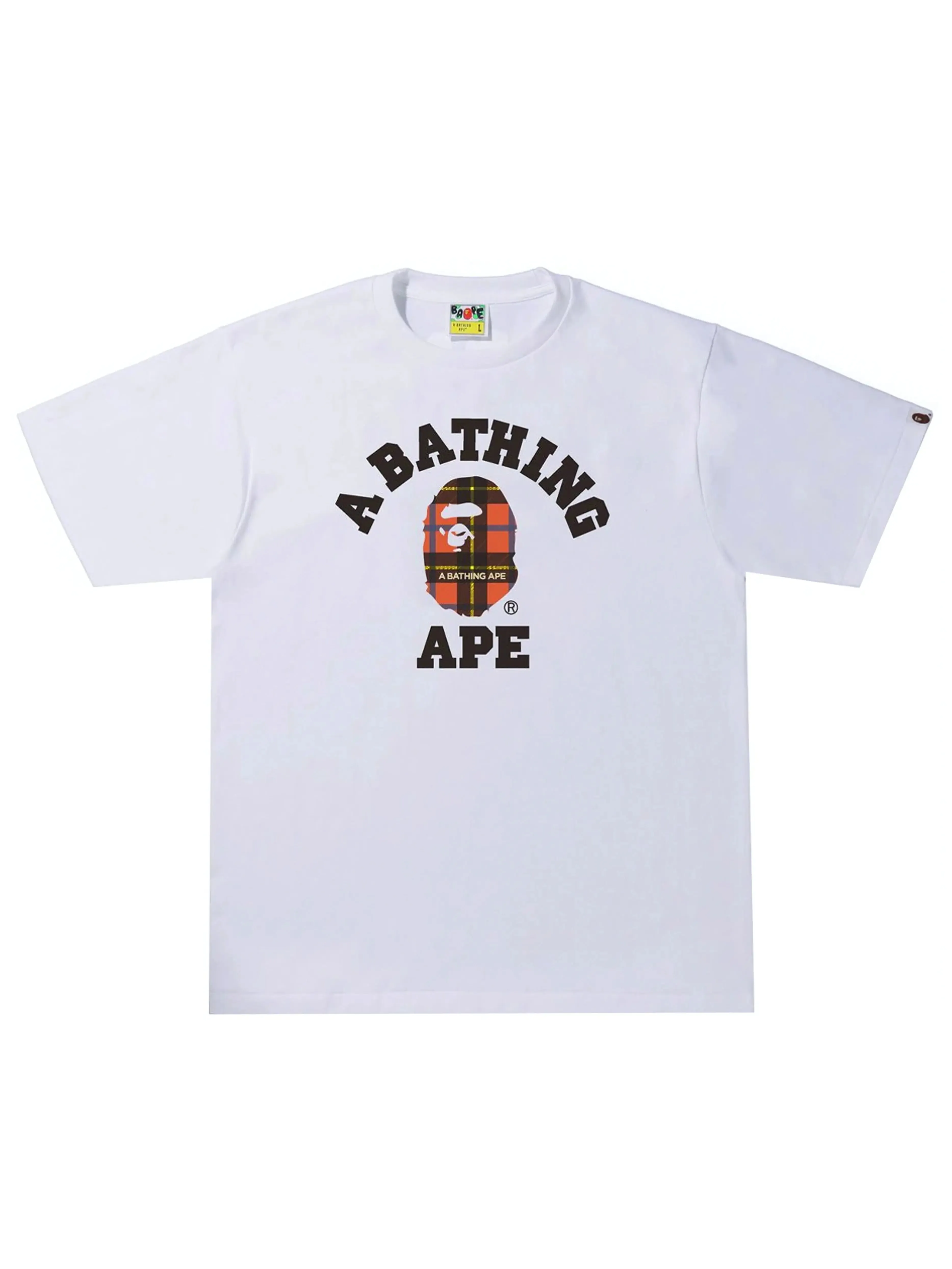 A Bathing Ape Logo Check College Tee White/Red