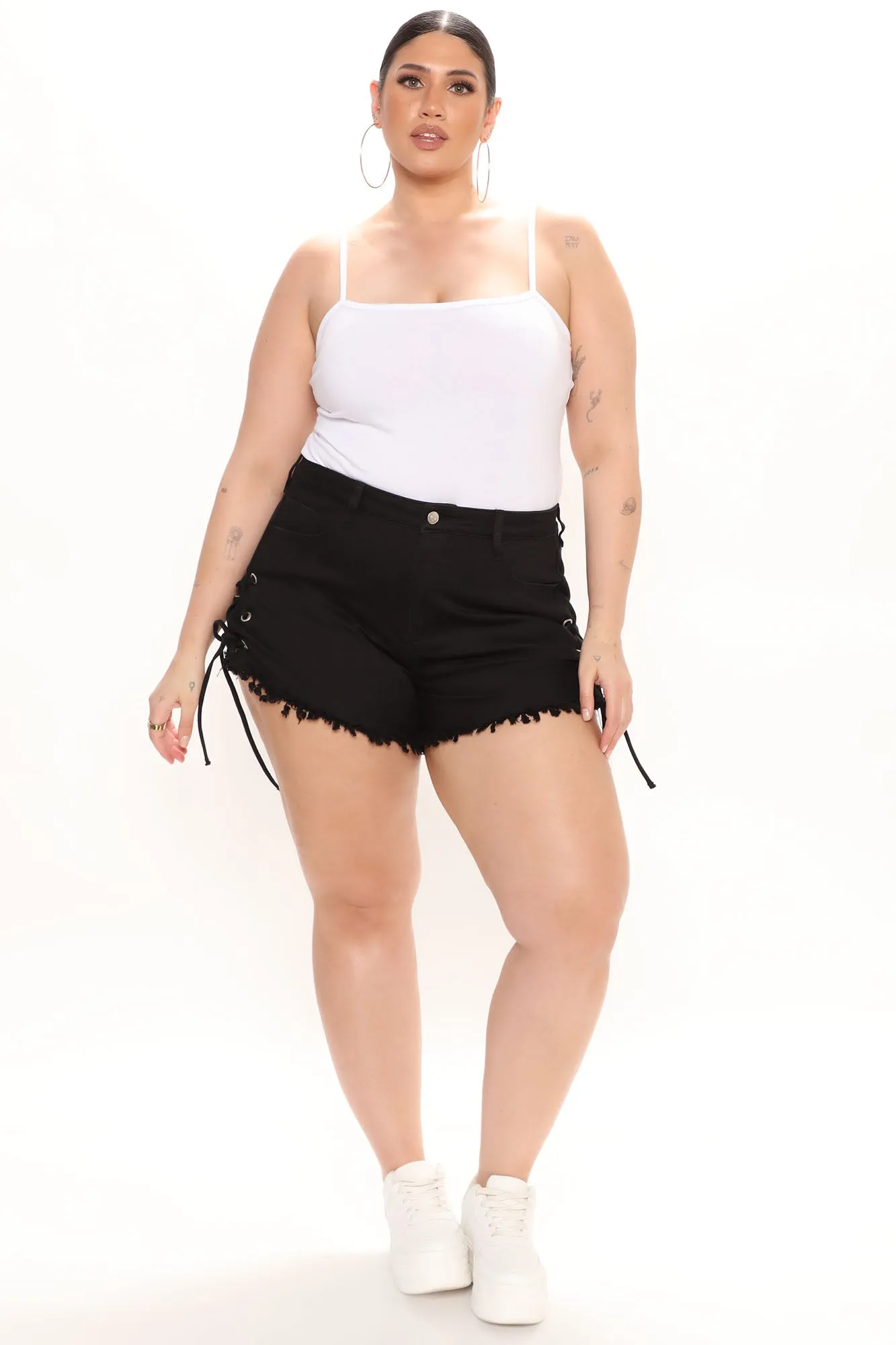 A Lil' Tongue Tied Lace Up Denim Shorts - Black