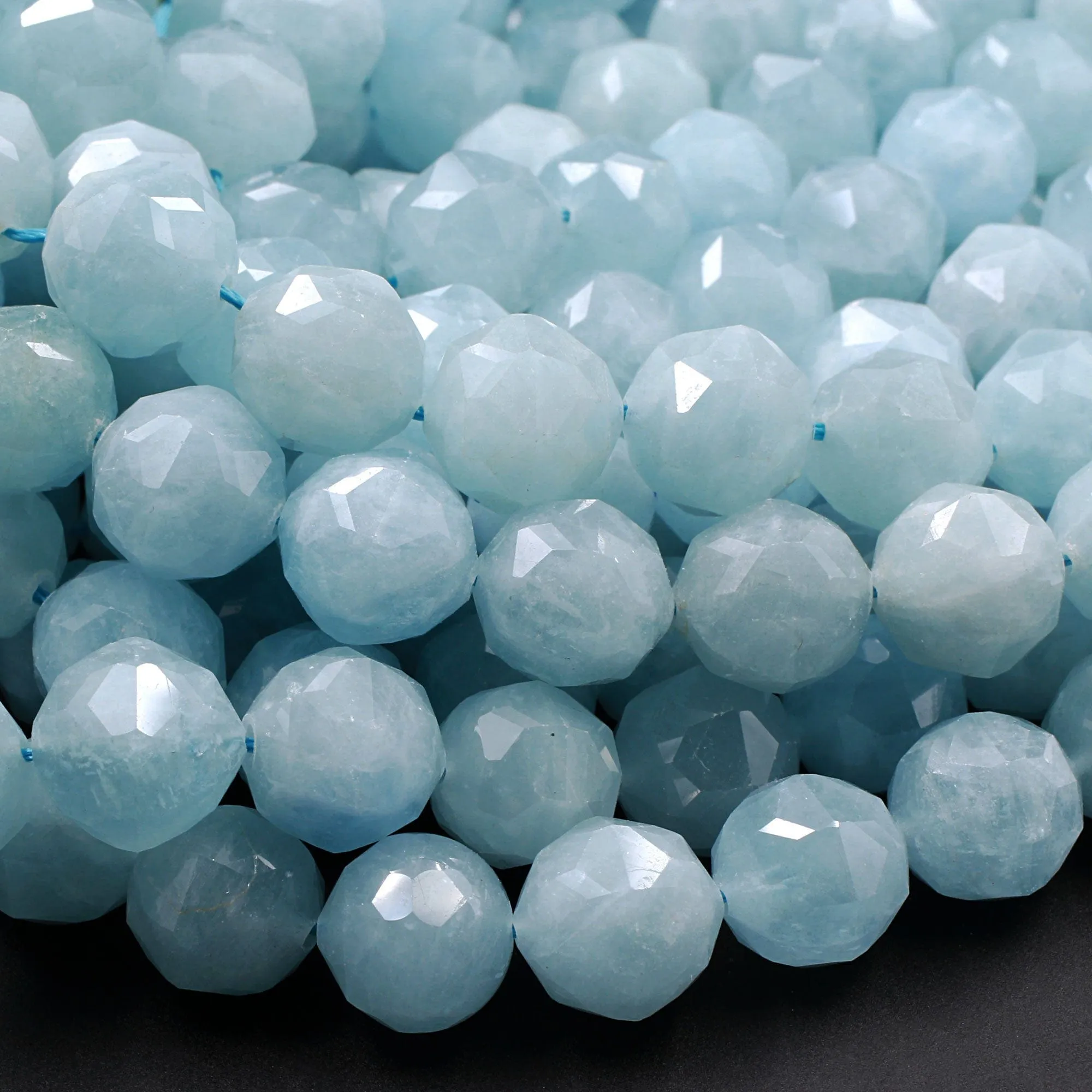 AAA Genuine Natural Blue Aquamarine Beads Faceted 6mm 8mm 10mm 12mm Round Gemstone New Double Hearted Star Cut 16" Strand