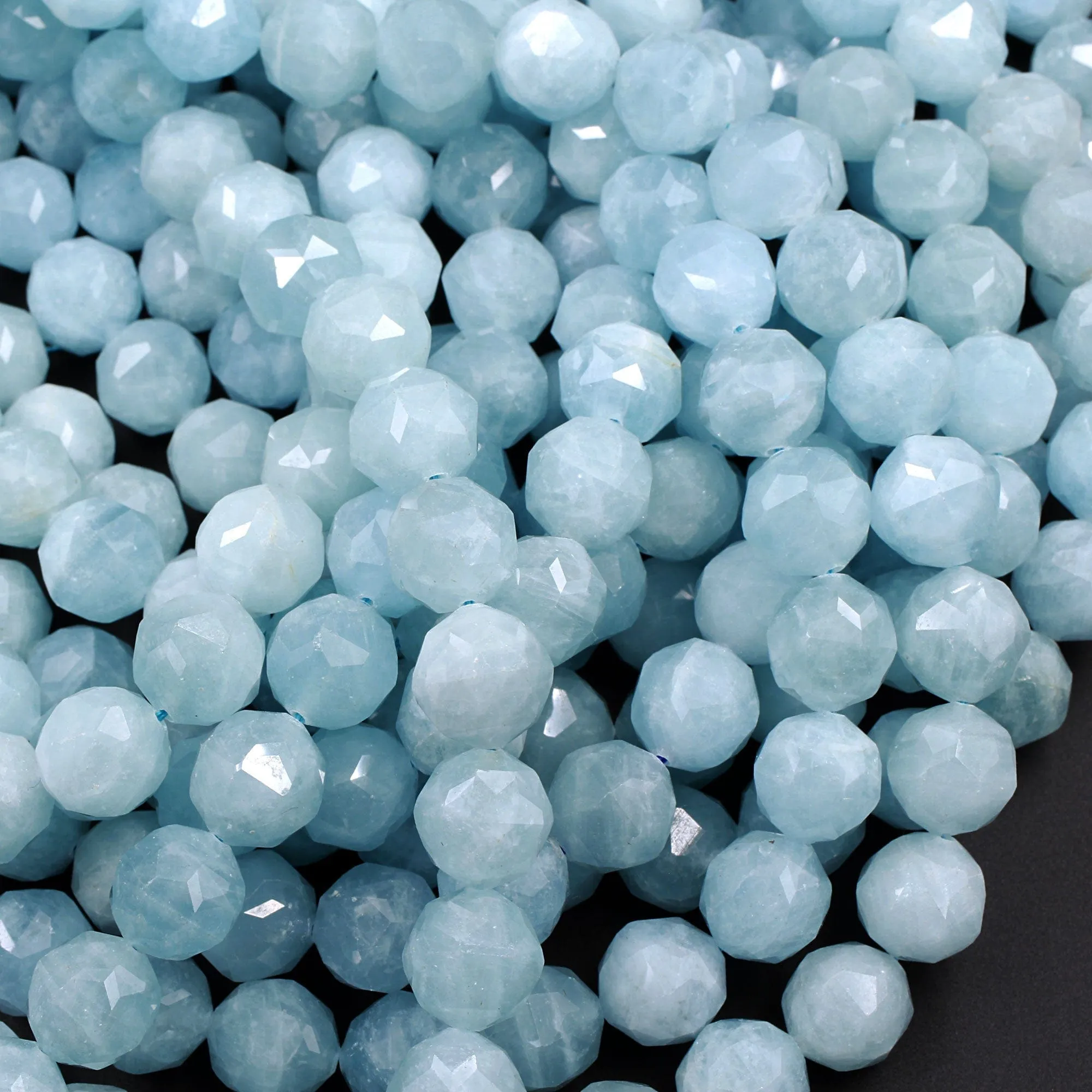 AAA Genuine Natural Blue Aquamarine Beads Faceted 6mm 8mm 10mm 12mm Round Gemstone New Double Hearted Star Cut 16" Strand