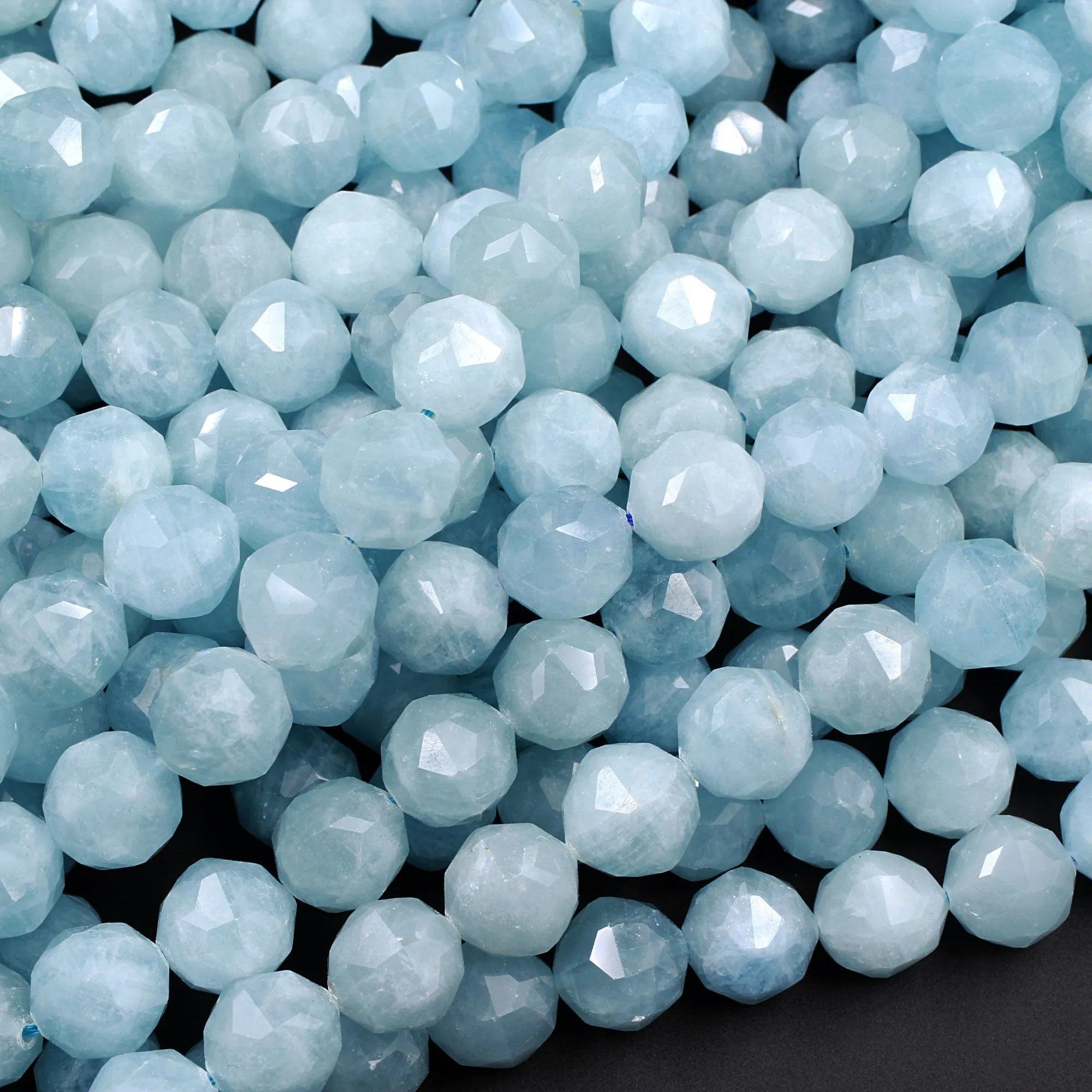 AAA Genuine Natural Blue Aquamarine Beads Faceted 6mm 8mm 10mm 12mm Round Gemstone New Double Hearted Star Cut 16" Strand