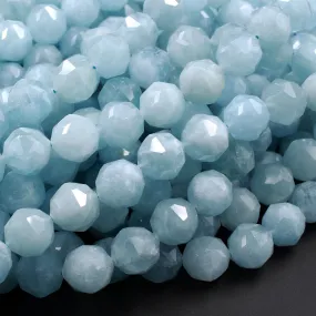 AAA Genuine Natural Blue Aquamarine Beads Faceted 6mm 8mm 10mm 12mm Round Gemstone New Double Hearted Star Cut 16" Strand