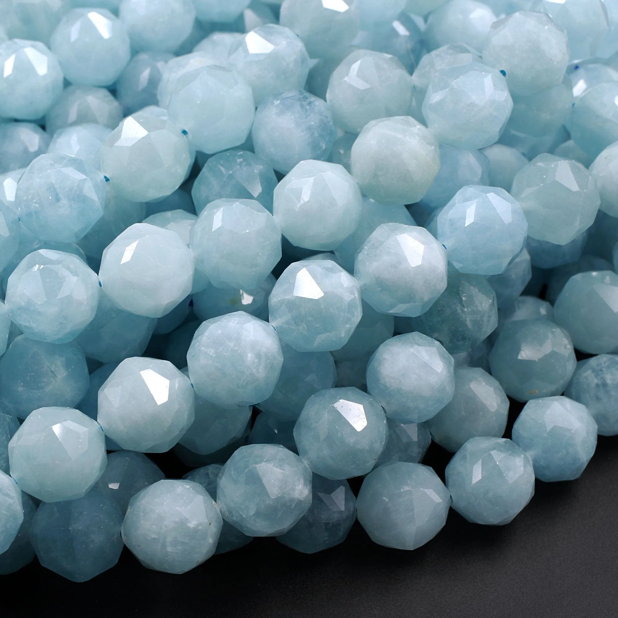 AAA Genuine Natural Blue Aquamarine Beads Faceted 6mm 8mm 10mm 12mm Round Gemstone New Double Hearted Star Cut 16" Strand