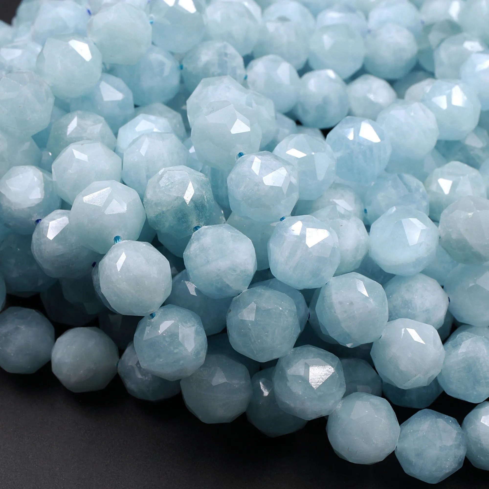 AAA Genuine Natural Blue Aquamarine Beads Faceted 6mm 8mm 10mm 12mm Round Gemstone New Double Hearted Star Cut 16" Strand