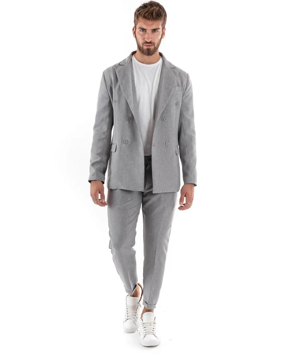 Abito Uomo Doppiopetto Vestito Viscosa Completo Giacca Pantaloni Grigio Melangiato Elegante Cerimonia GIOSAL-OU2197A