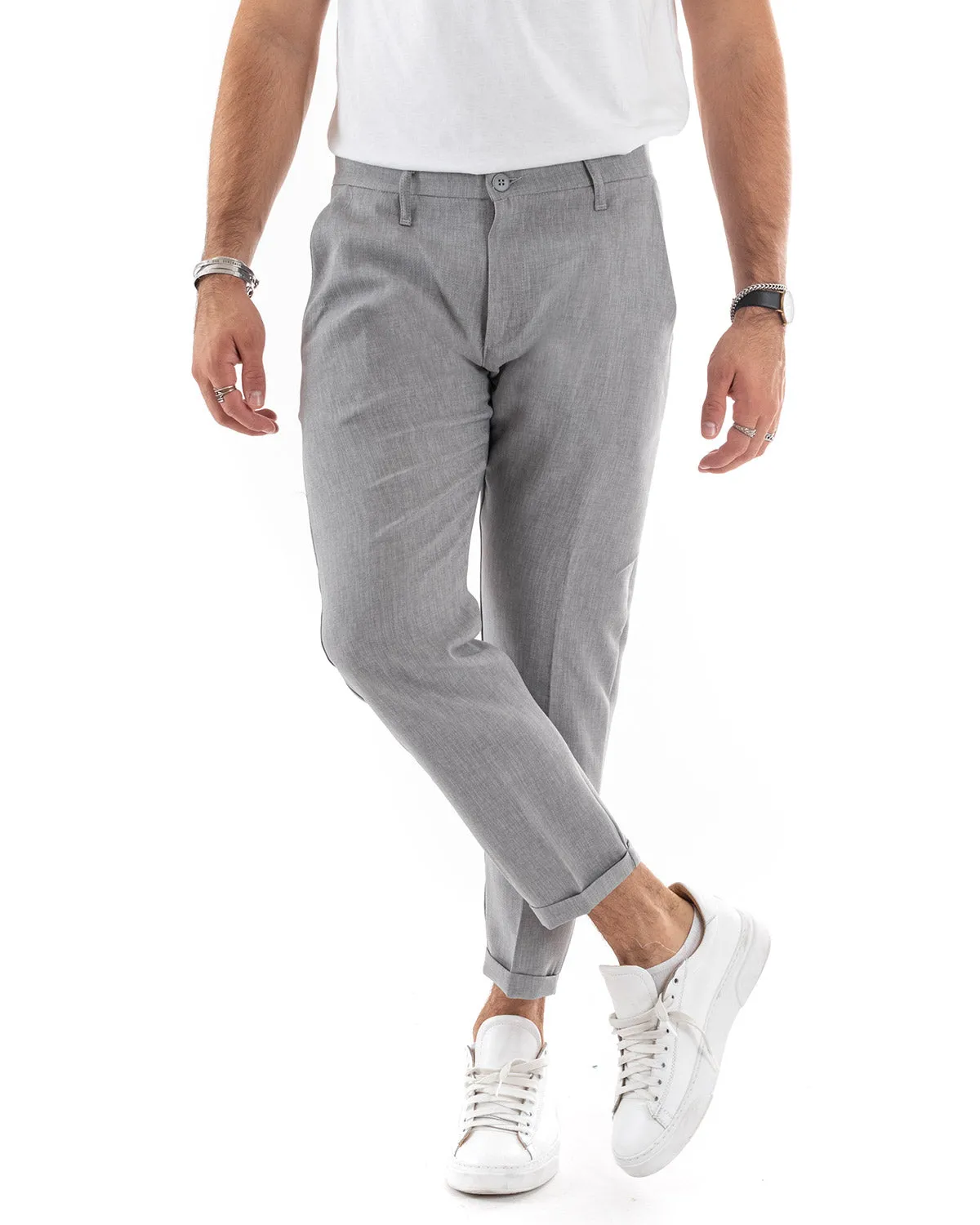 Abito Uomo Doppiopetto Vestito Viscosa Completo Giacca Pantaloni Grigio Melangiato Elegante Cerimonia GIOSAL-OU2197A