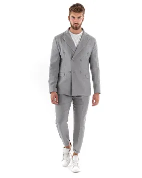 Abito Uomo Doppiopetto Vestito Viscosa Completo Giacca Pantaloni Grigio Melangiato Elegante Cerimonia GIOSAL-OU2197A