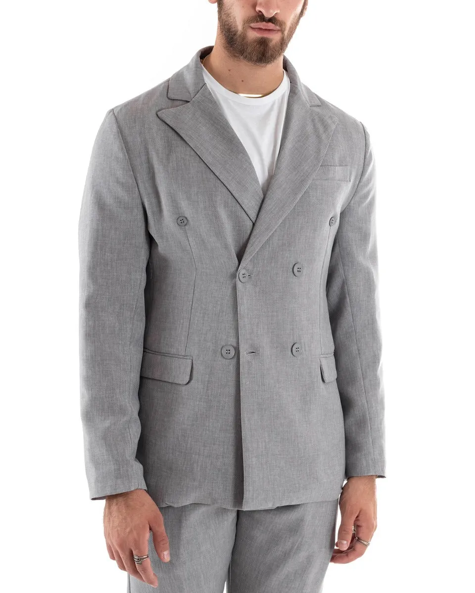 Abito Uomo Doppiopetto Vestito Viscosa Completo Giacca Pantaloni Grigio Melangiato Elegante Cerimonia GIOSAL-OU2197A