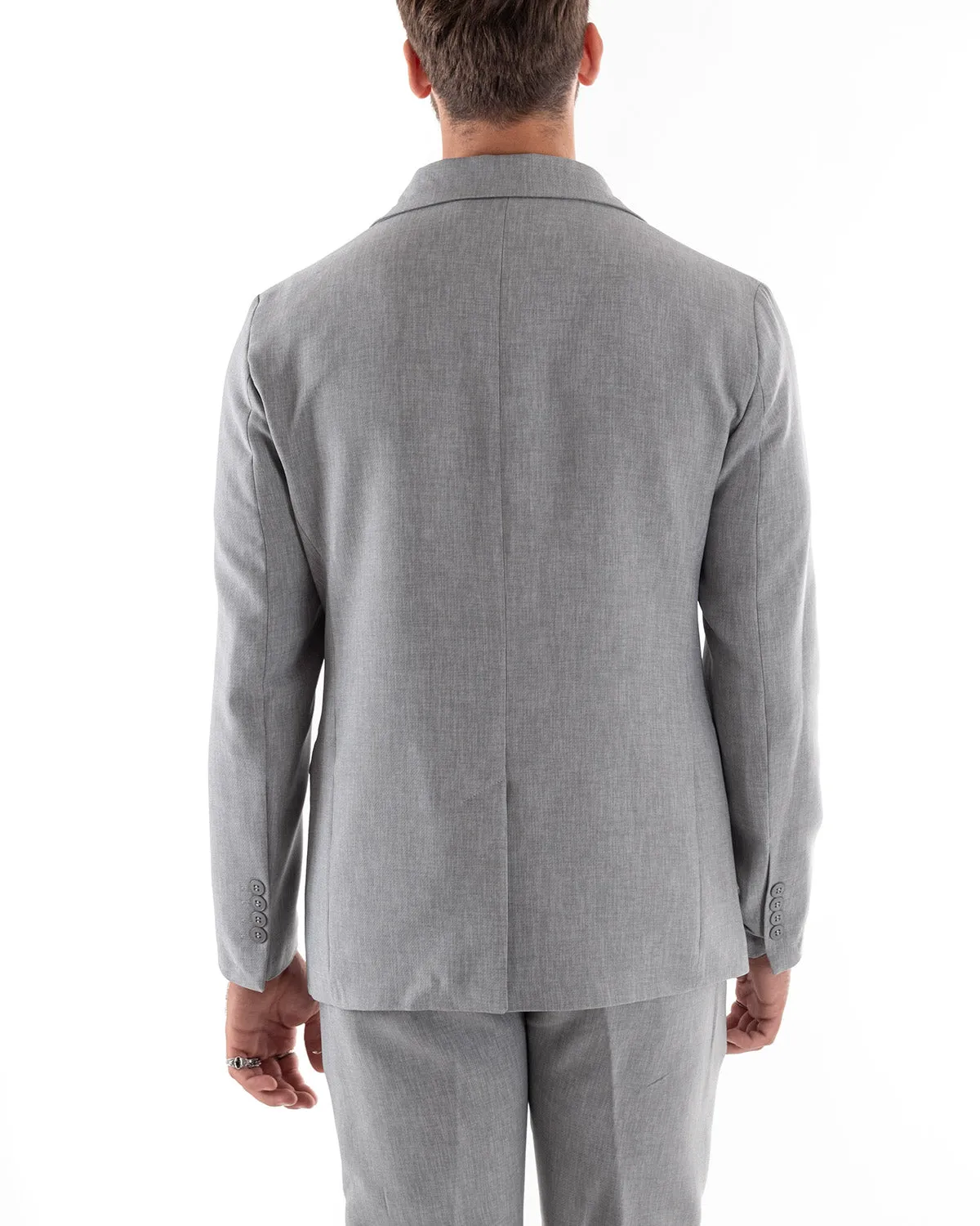 Abito Uomo Doppiopetto Vestito Viscosa Completo Giacca Pantaloni Grigio Melangiato Elegante Cerimonia GIOSAL-OU2197A