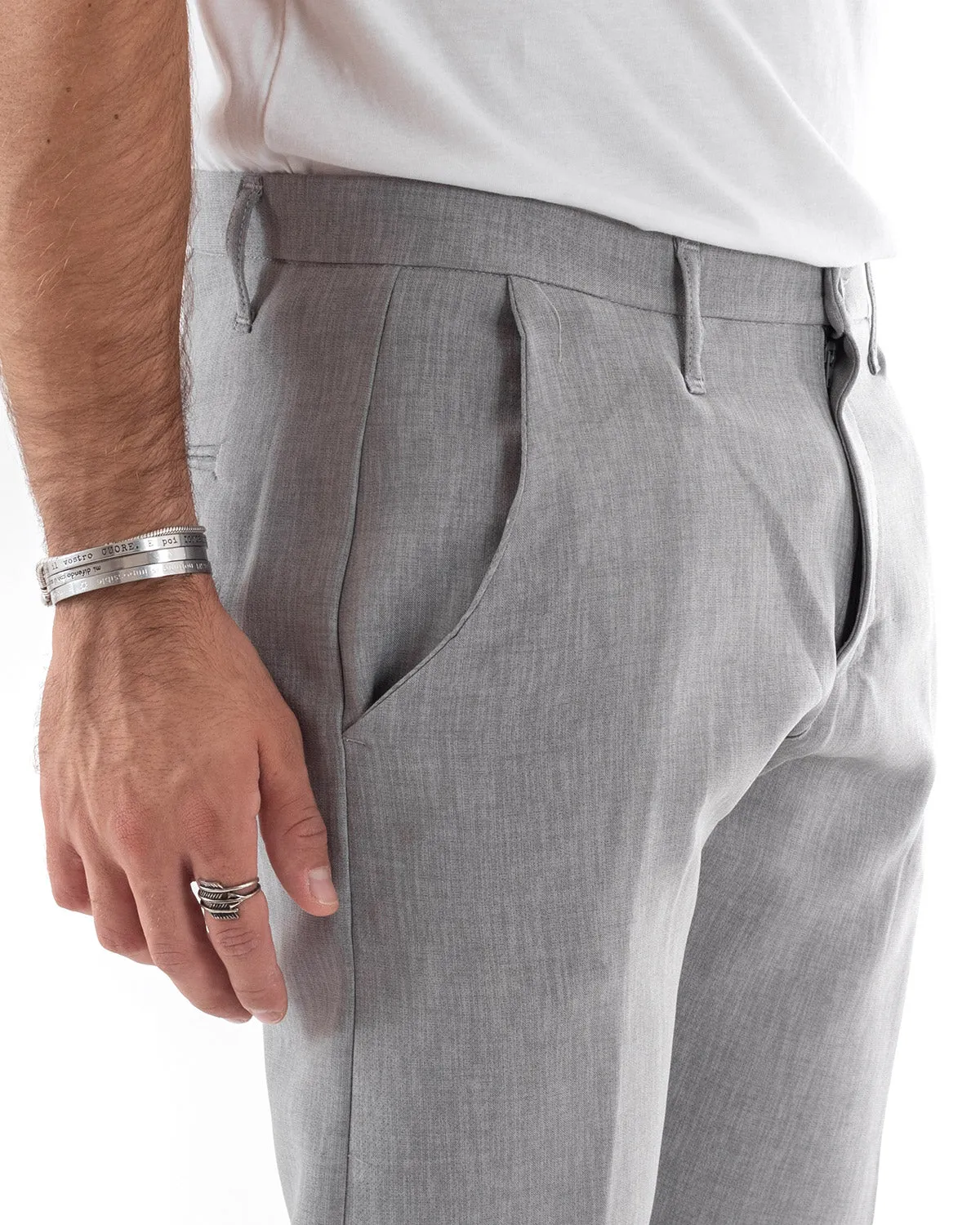 Abito Uomo Doppiopetto Vestito Viscosa Completo Giacca Pantaloni Grigio Melangiato Elegante Cerimonia GIOSAL-OU2197A