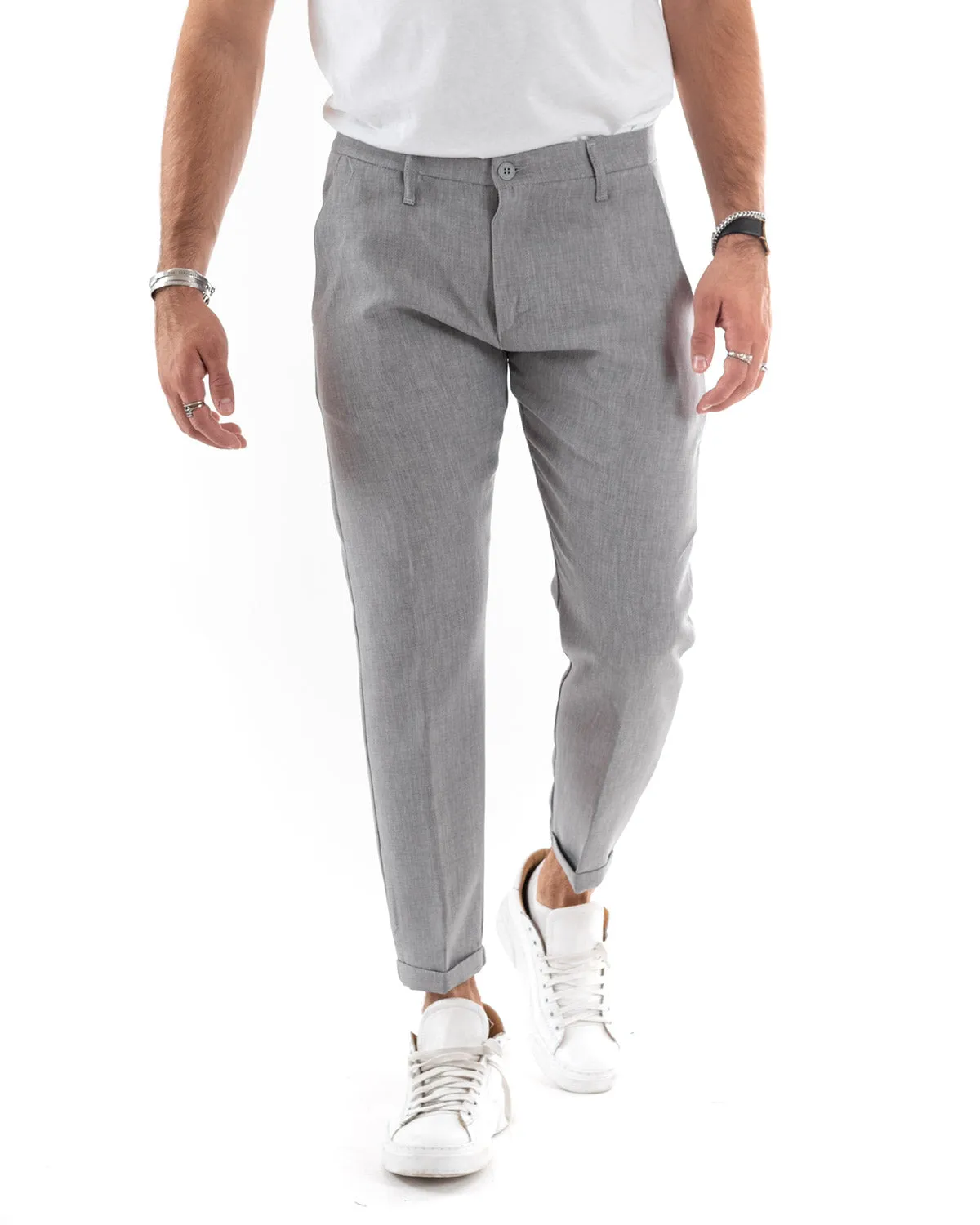 Abito Uomo Doppiopetto Vestito Viscosa Completo Giacca Pantaloni Grigio Melangiato Elegante Cerimonia GIOSAL-OU2197A