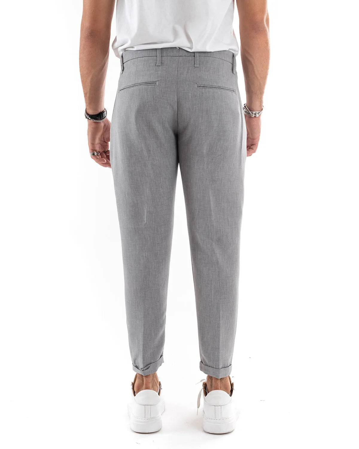 Abito Uomo Doppiopetto Vestito Viscosa Completo Giacca Pantaloni Grigio Melangiato Elegante Cerimonia GIOSAL-OU2197A