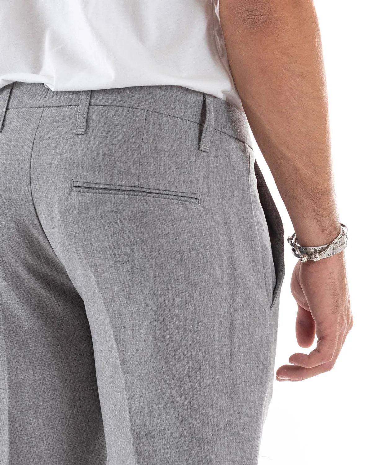 Abito Uomo Doppiopetto Vestito Viscosa Completo Giacca Pantaloni Grigio Melangiato Elegante Cerimonia GIOSAL-OU2197A