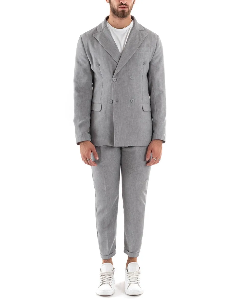 Abito Uomo Doppiopetto Vestito Viscosa Completo Giacca Pantaloni Grigio Melangiato Elegante Cerimonia GIOSAL-OU2197A