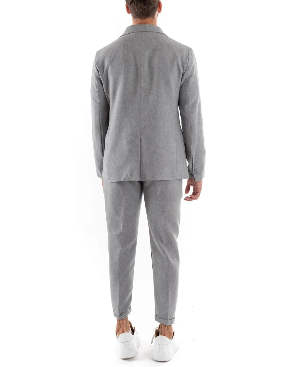 Abito Uomo Doppiopetto Vestito Viscosa Completo Giacca Pantaloni Grigio Melangiato Elegante Cerimonia GIOSAL-OU2197A