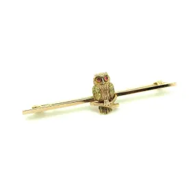 Antique Victorian 9ct Rose Gold & Pink Tourmaline Owl Brooch