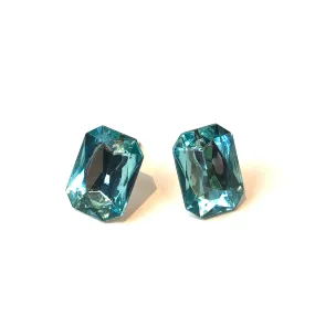 Aquamarine Faceted Rectangle Shine-On Stud Earrings