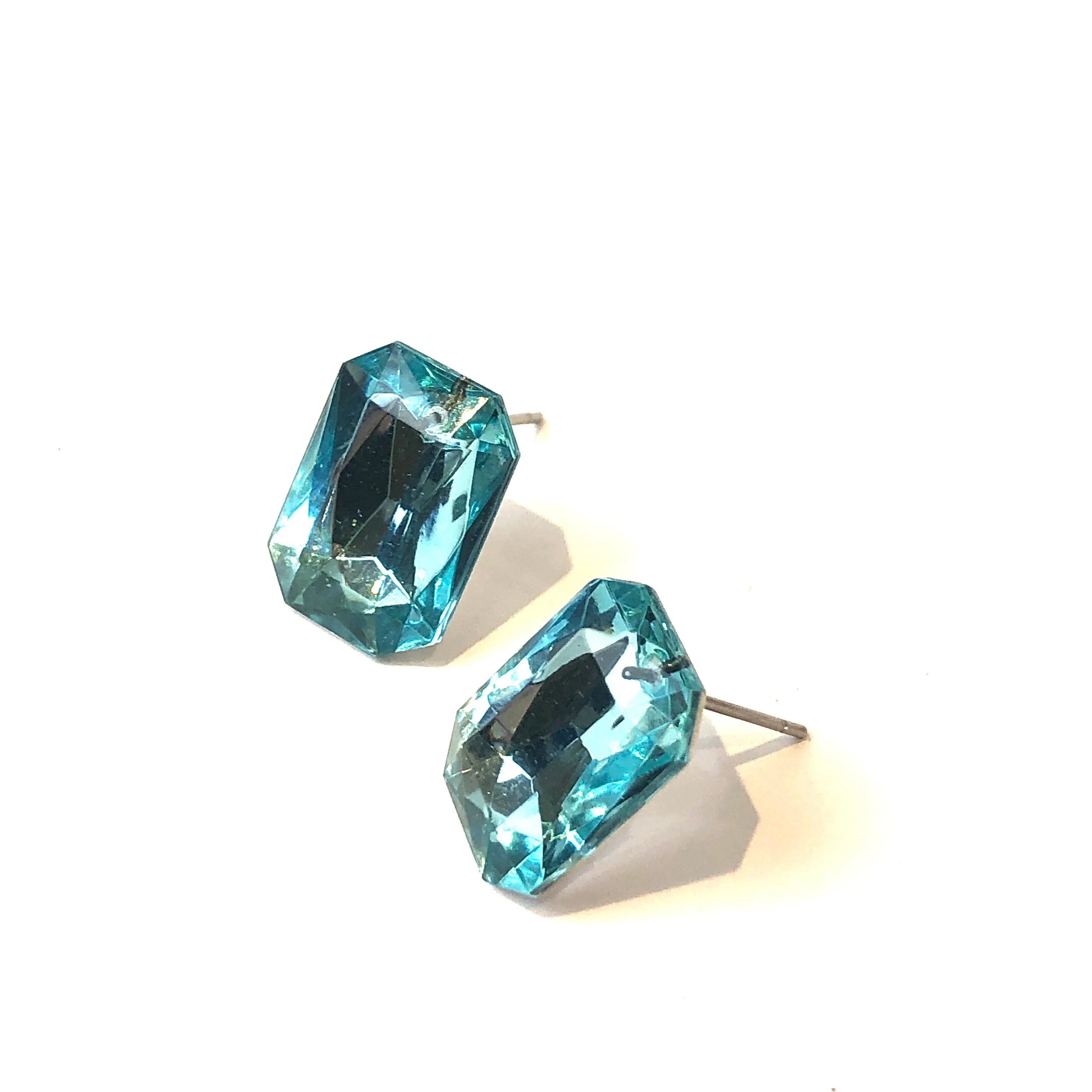 Aquamarine Faceted Rectangle Shine-On Stud Earrings