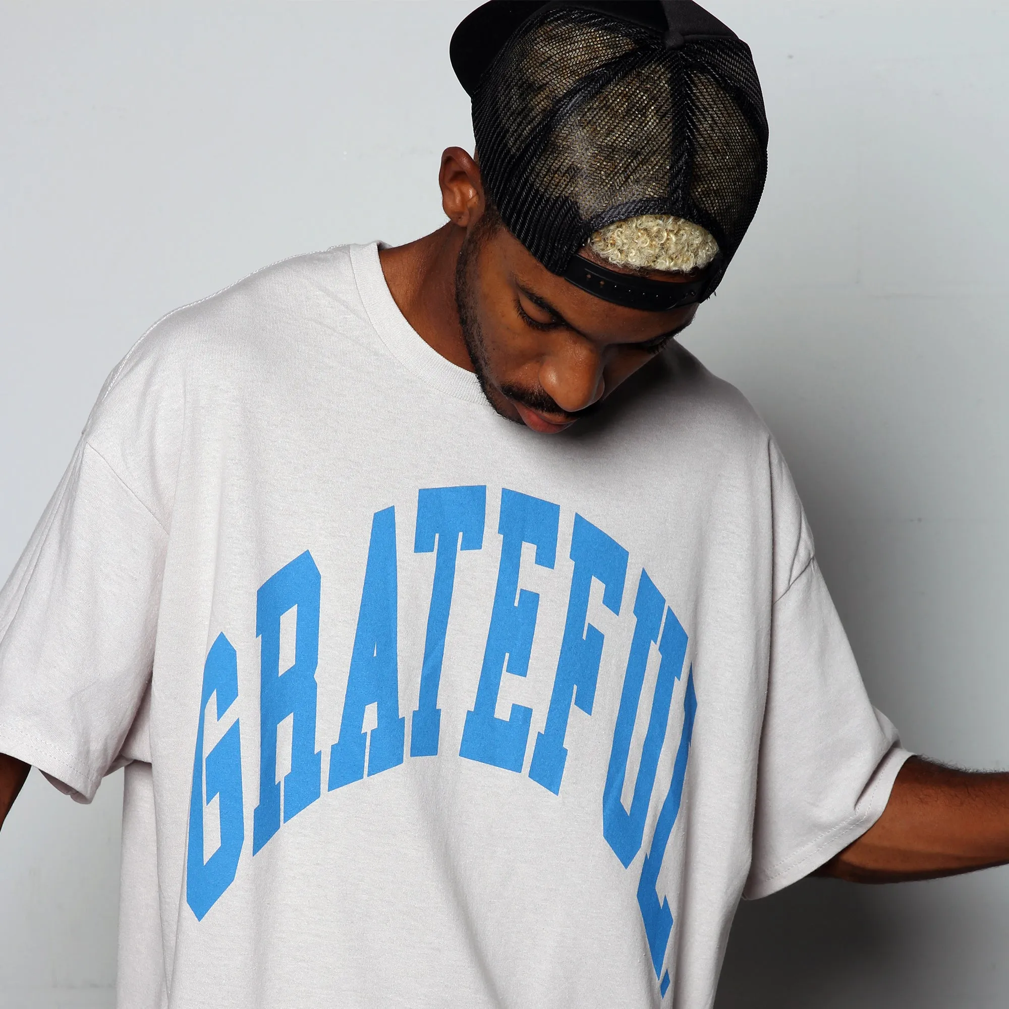 Arched Logo Tee- Grey/Blue