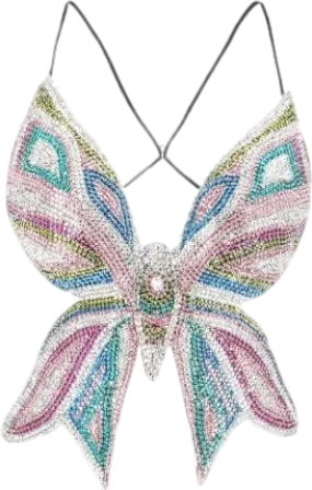 AREA Multicoloured Embroidered Crystal Butterfly Top UK XS/S