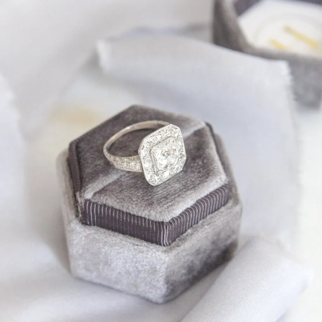 Art Deco 1.10 Carat Octagonal Cut Diamond Cluster Ring