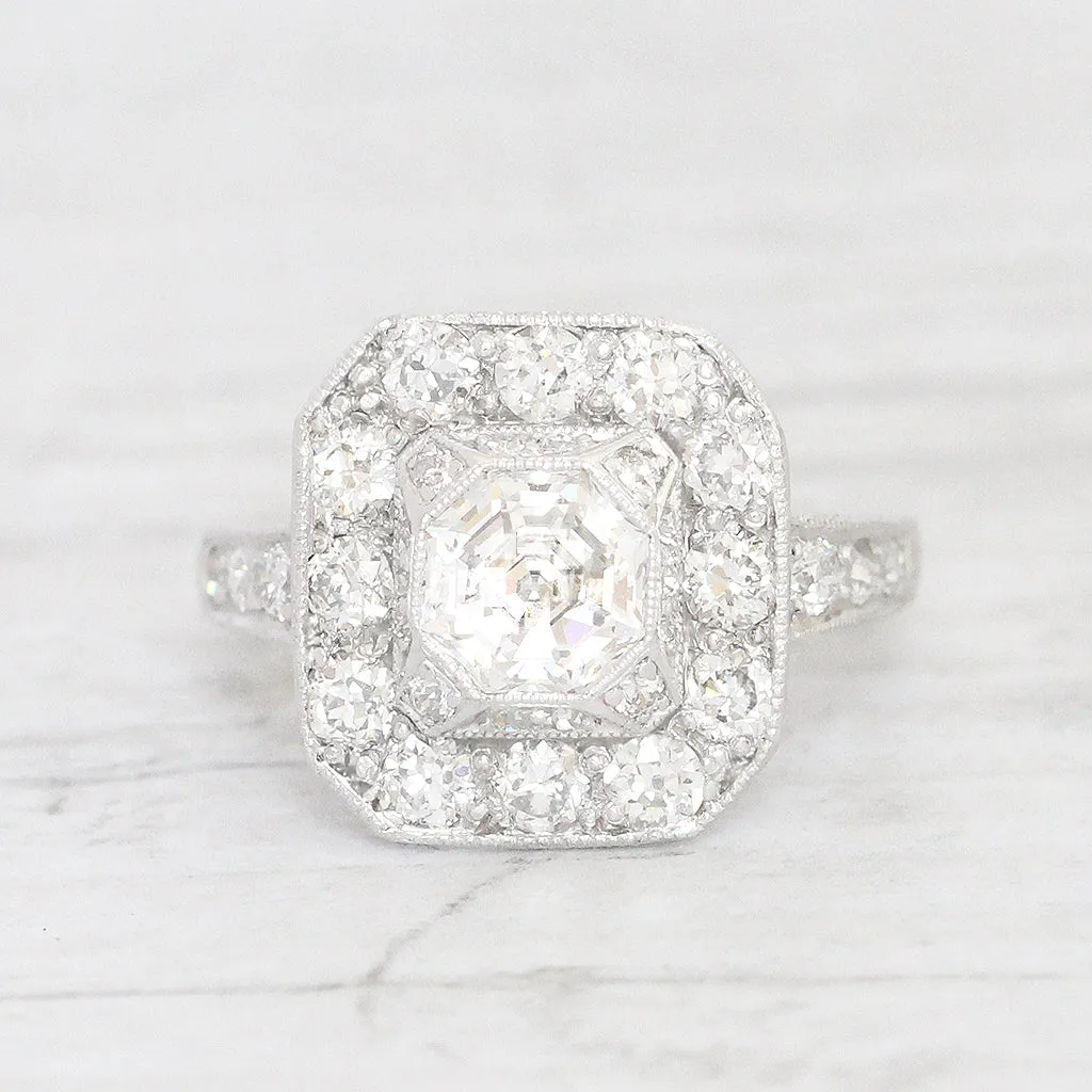 Art Deco 1.10 Carat Octagonal Cut Diamond Cluster Ring