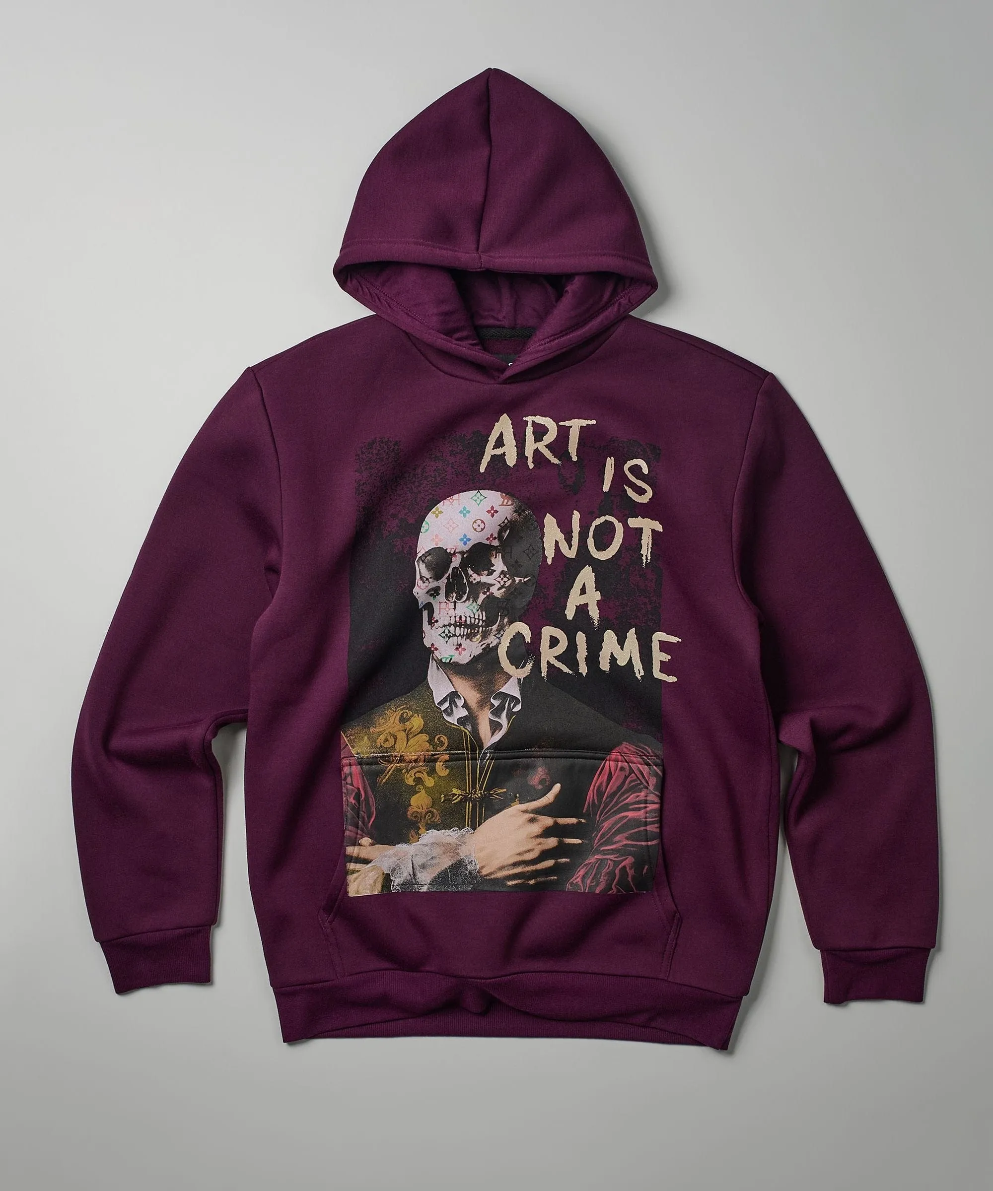 Art Is Not A Crime Graphic Print Hoodie - Burgundy