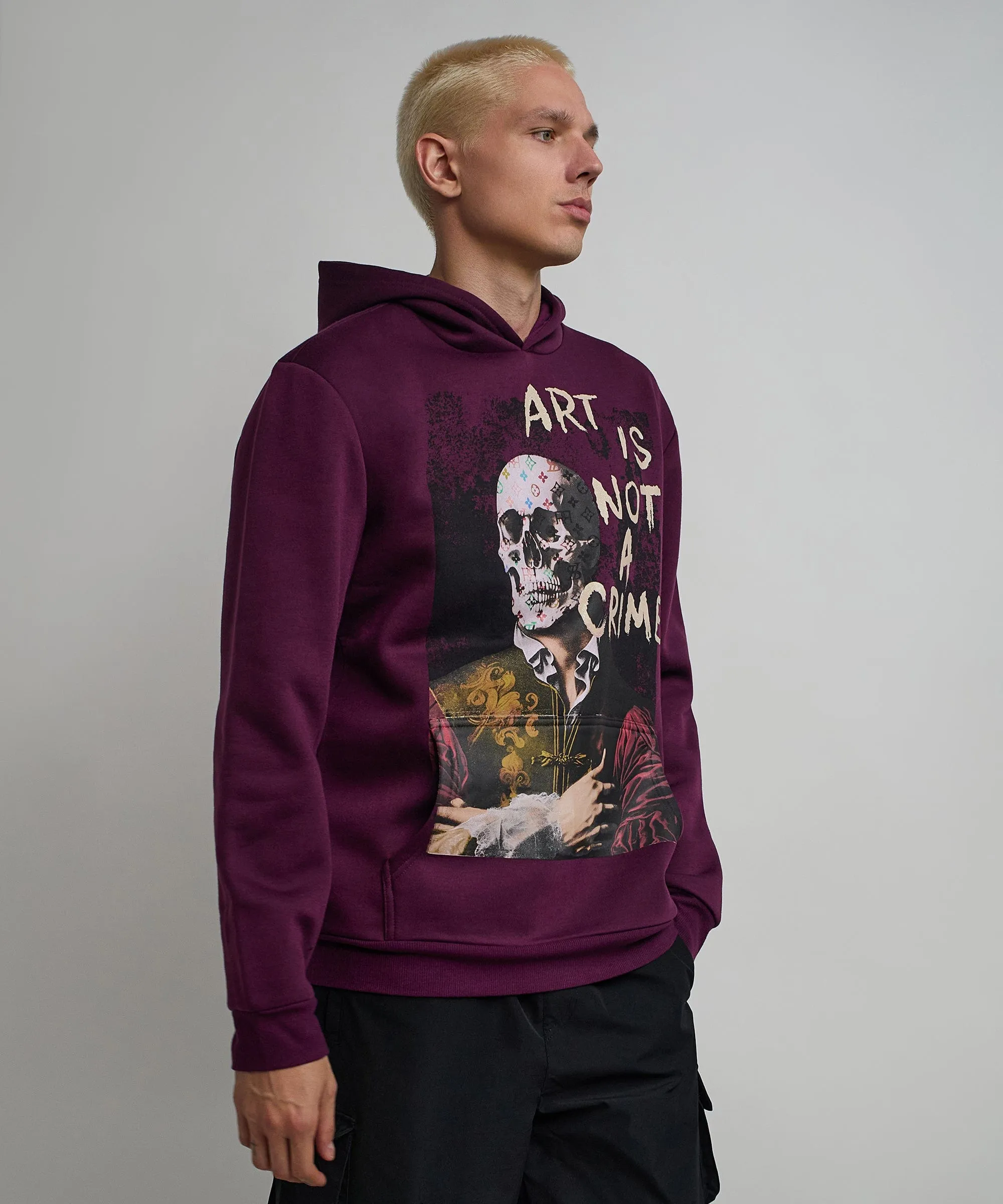 Art Is Not A Crime Graphic Print Hoodie - Burgundy