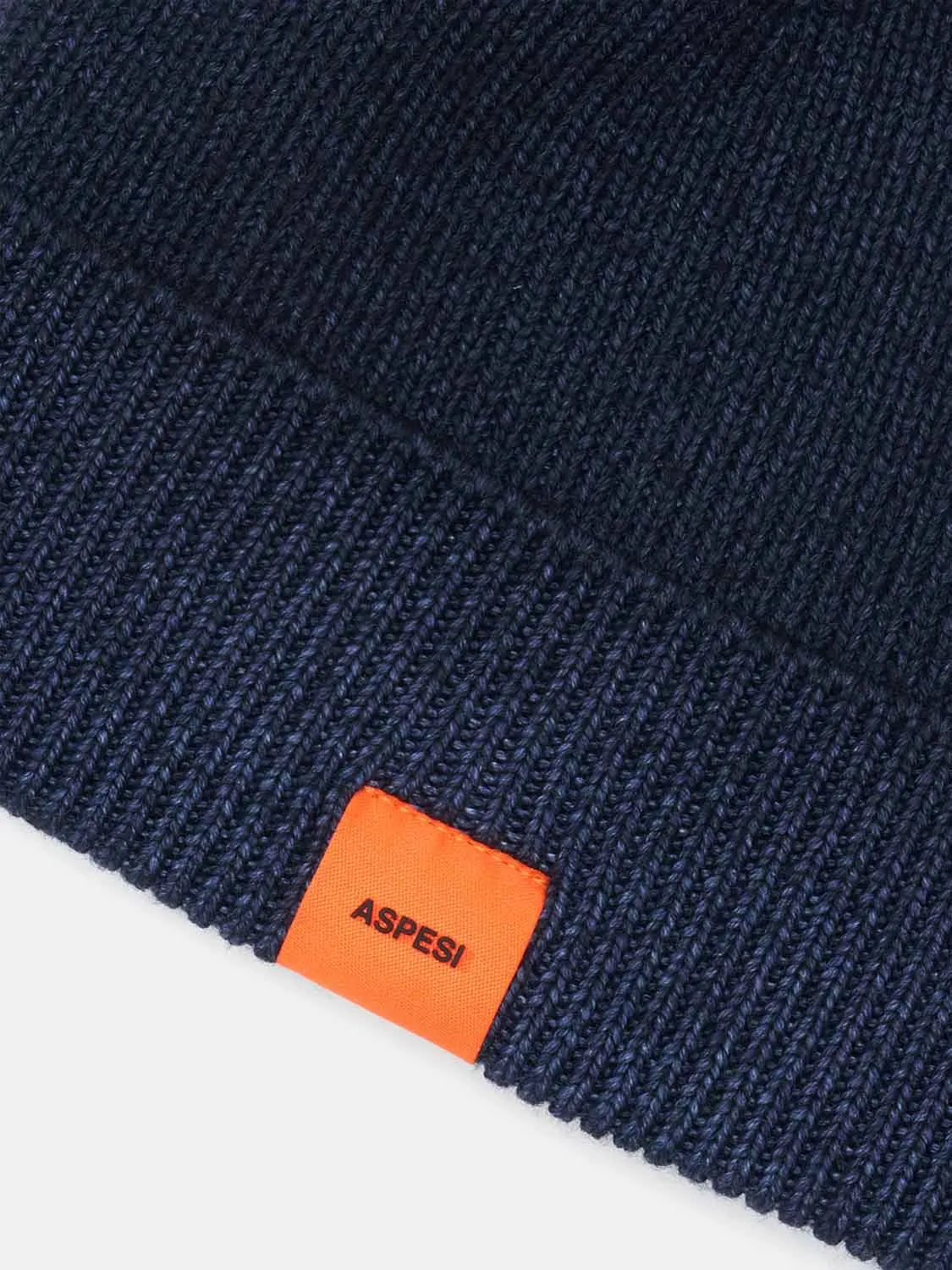 Aspesi Garment Dyed Wool Beanie Hat Blue