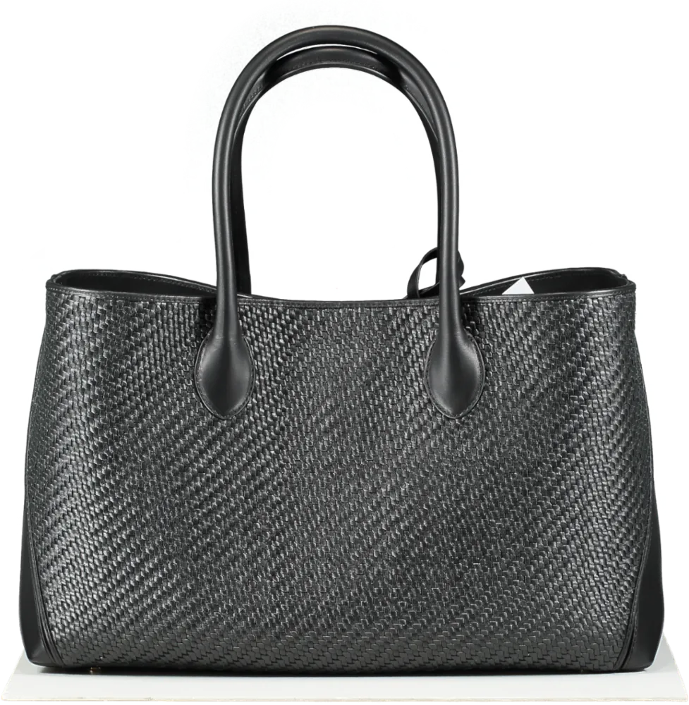 Aspinal Of London Black Large Woven Leather London Tote Bag