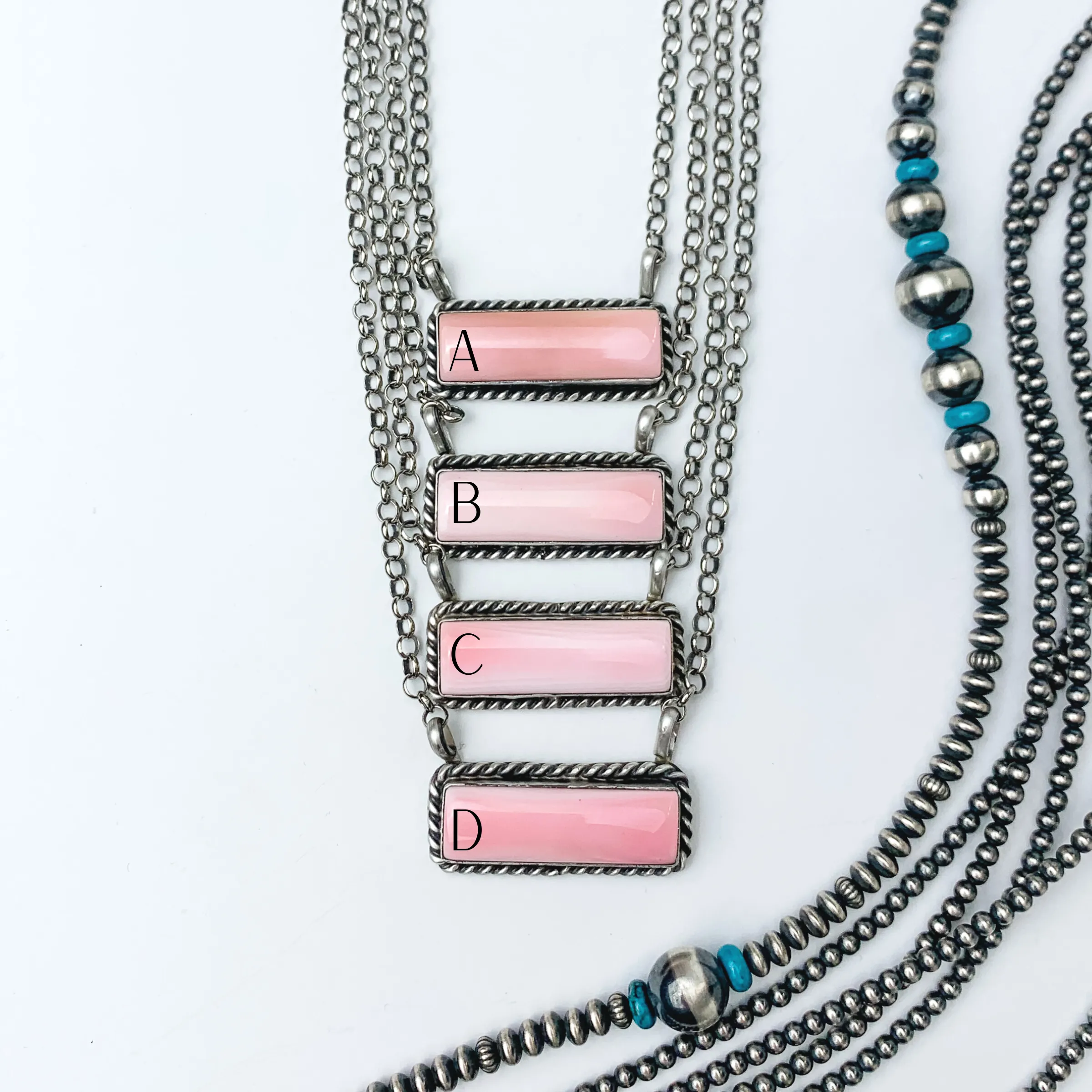 Augustine Largo | Navajo Handmade Sterling Silver Chain Necklace with Pink Conch Bar